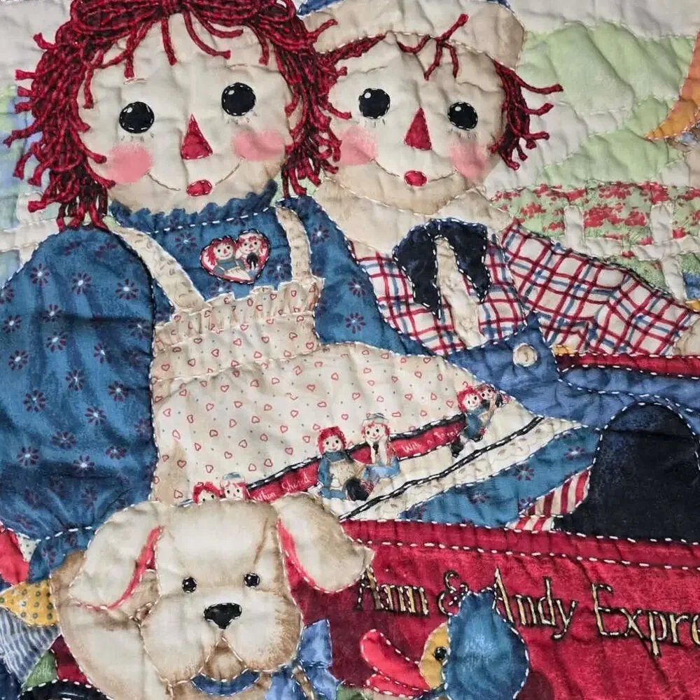 Vintage Raggedy Ann Andy Handmade Applique Quilt 32x42 Folk Art